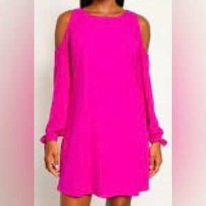 Amanda Uprichard hot pink cold shoulder long-sleeve 100% silk mini dress